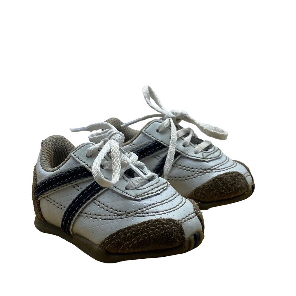 Teeny Toes Unisex Baby Infant White Brown Leather Lace Up Sneakers Shoes Sz 1